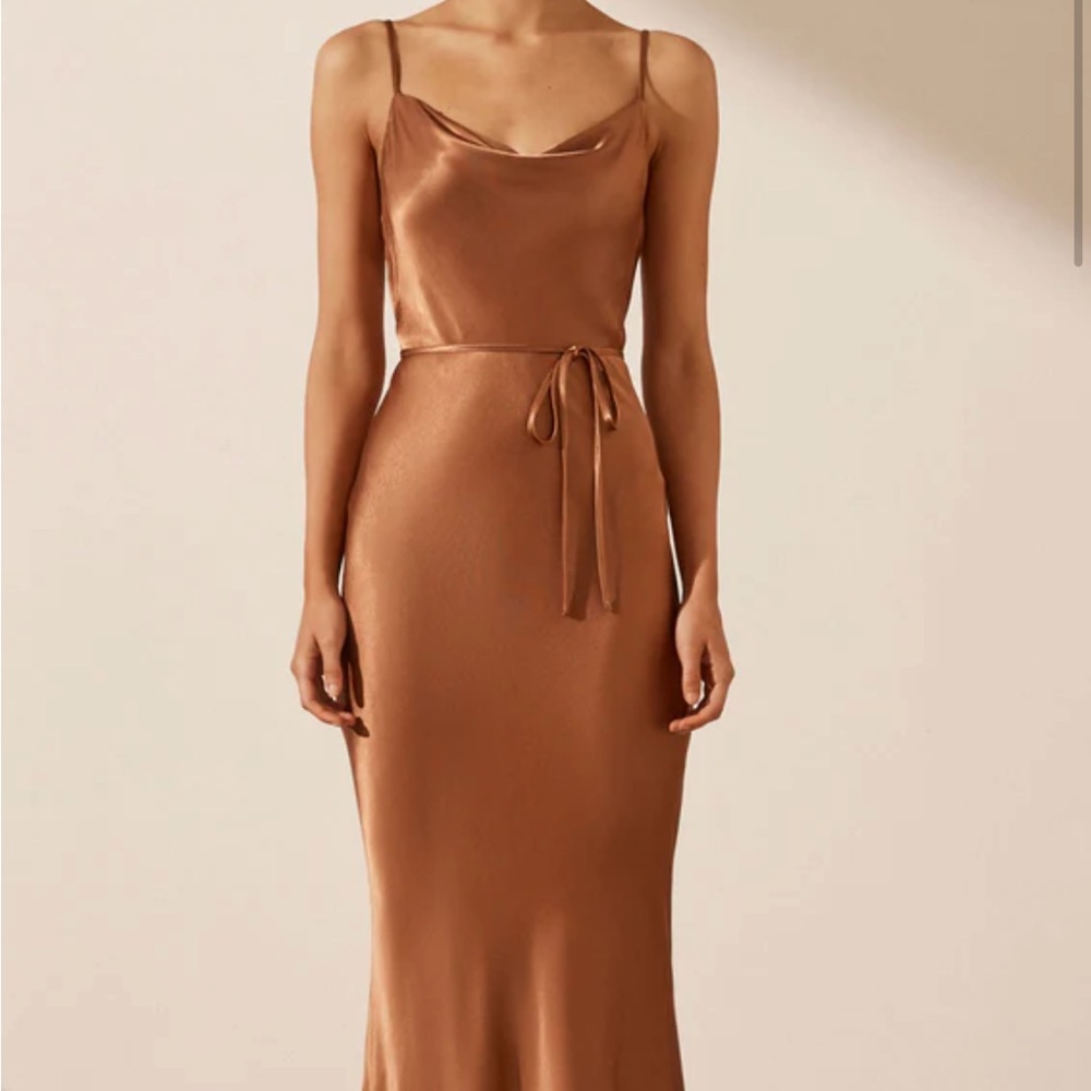 Shona Joy La Lune Bias Cowl Midi Dress in Almond